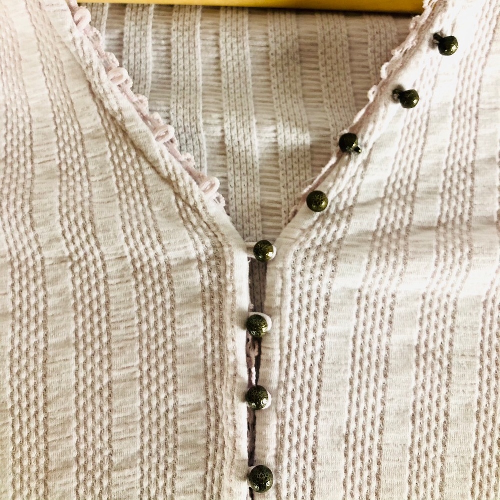 Free People Fitted Ribbed Ballet Pink Henley - Picture 14 of 16